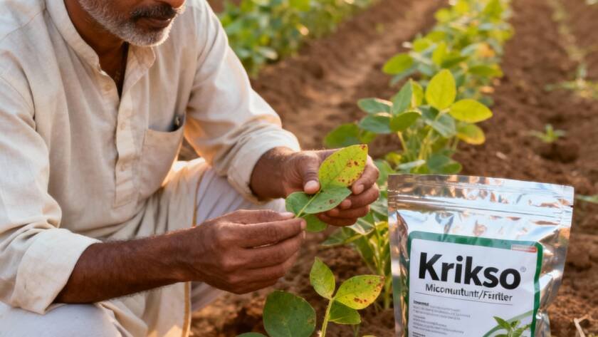 Leaf chlorosis on crops caused by nitrogen deficiency
