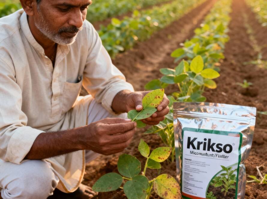 Leaf chlorosis on crops caused by nitrogen deficiency
