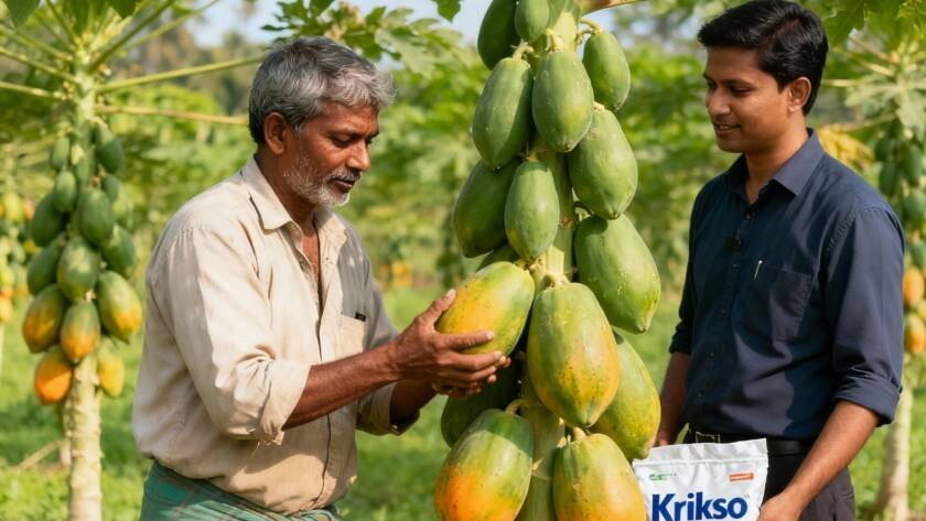 Healthy papaya plants in a contract farming field