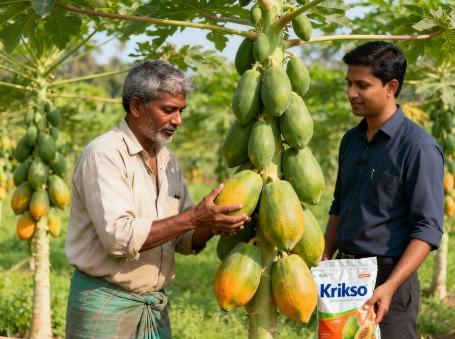 Healthy papaya plants in a contract farming field