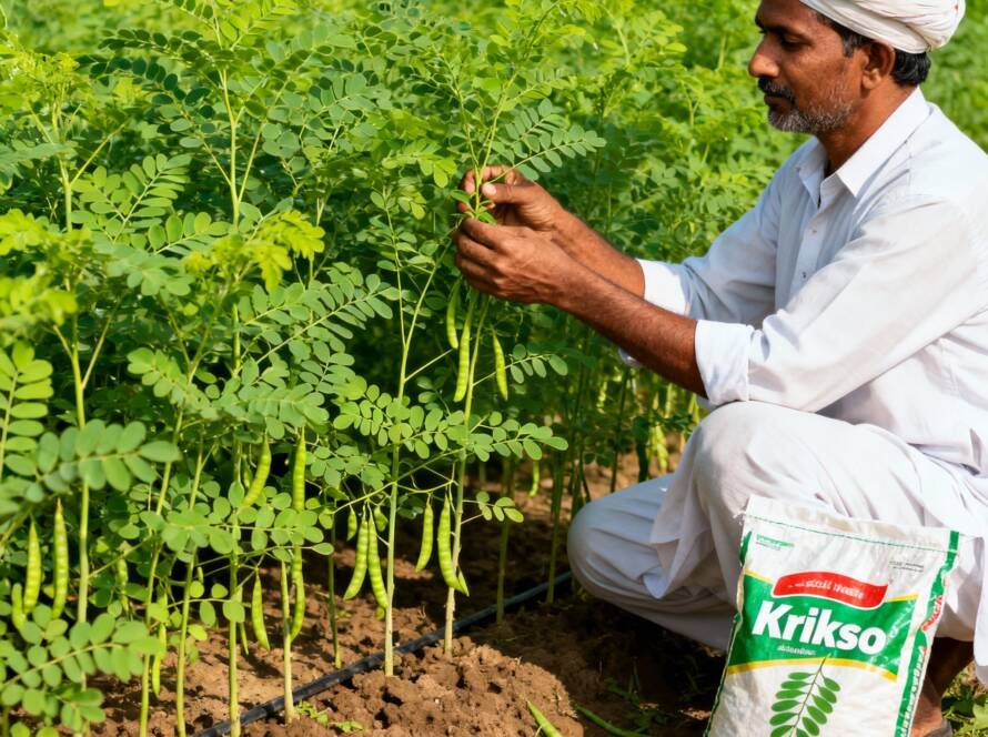 Farmer harvesting Moringa leaves for fresh market and powder
