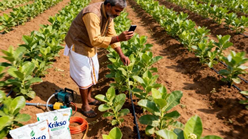 Mature White Musli roots being harvested carefully by a farmer
