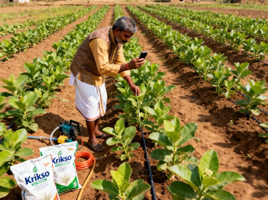 Mature White Musli roots being harvested carefully by a farmer