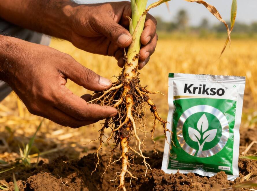 Farmer applying organic soil amendments to prevent root diseases