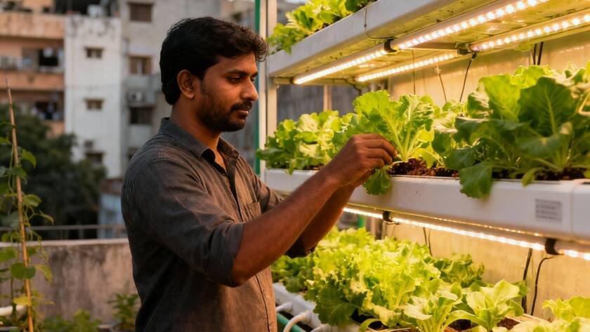 Vertical farming setup with stacked hydroponic crops – Krikso India GRI