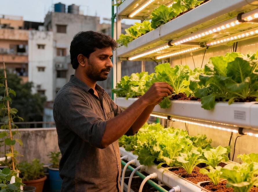 Vertical farming setup with stacked hydroponic crops – Krikso India GRI